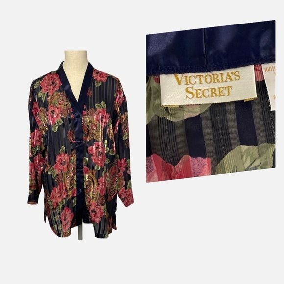 Victoria’s Secret Pajama Top Gold Label Loungewear Medium Floral Semi Sheer - Picture 1 of 10